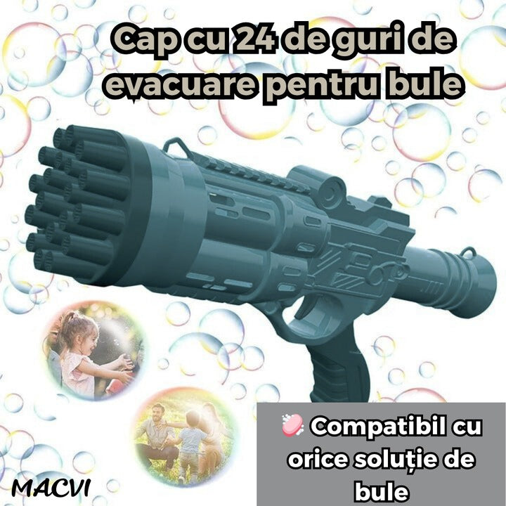 Pistol Bule Macvi® 24 Gauri, Structura Rezistenta din ABS, Tambur Rotativ, Efect Turbo, Jucarie Interactiva pentru Copii si Distractie in Aer Liber, Albastru inchis