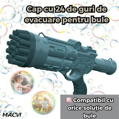 Pistol Bule Macvi® 24 Gauri, Structura Rezistenta din ABS, Tambur Rotativ, Efect Turbo, Jucarie Interactiva pentru Copii si Distractie in Aer Liber, Albastru inchis