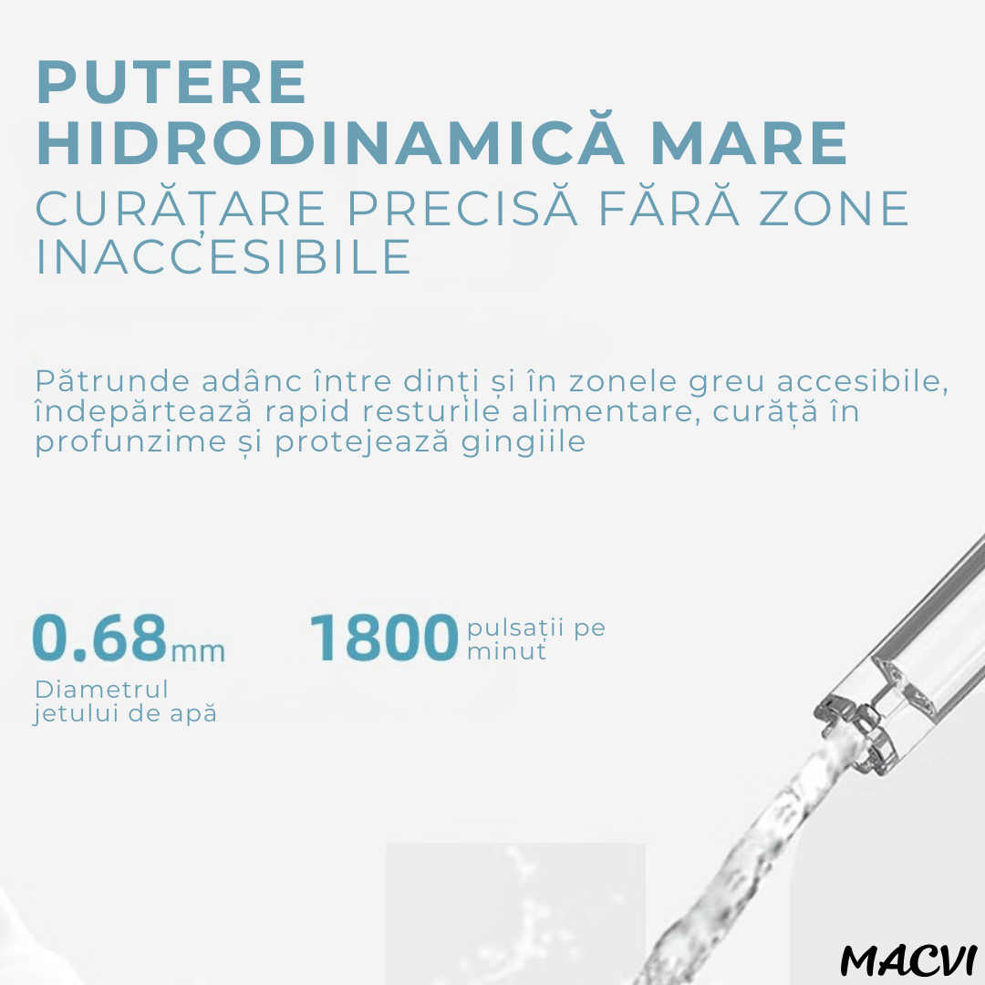 Irigator dentar electric Macvi® portabil 4 moduri curatare rezistent la apa IPX8 rezervor 220 ml