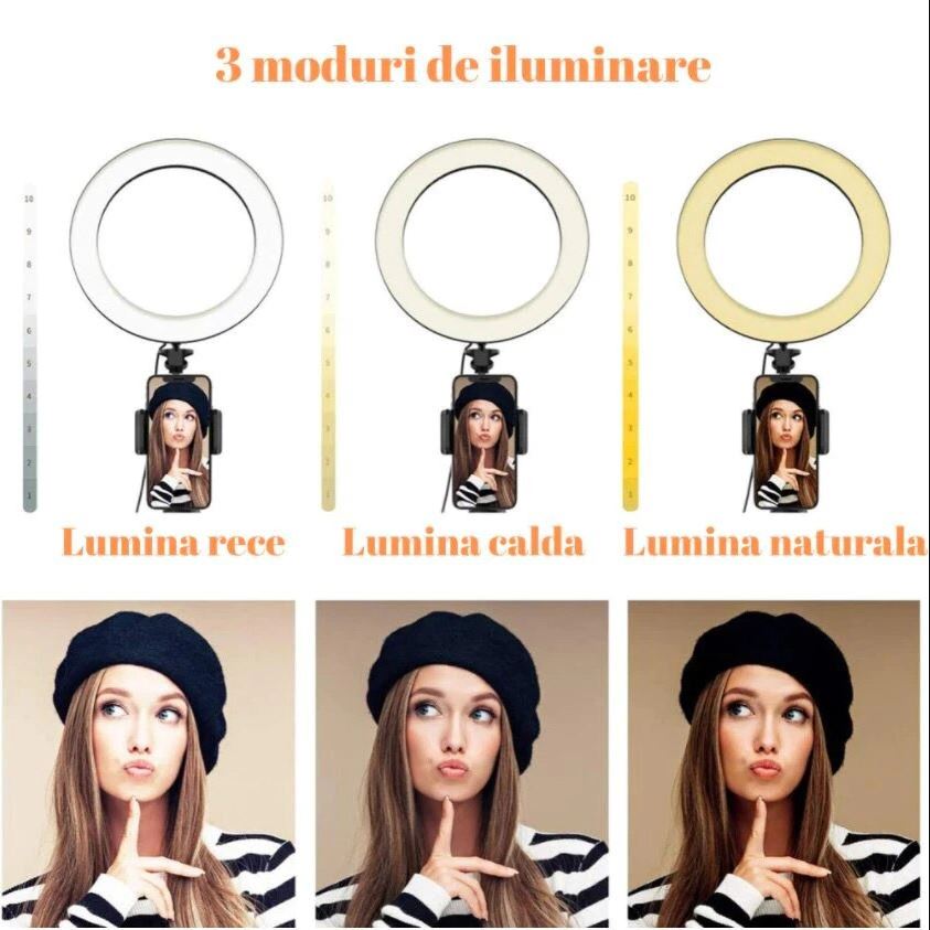 Lampa Circulara Profesionala LED Macvi®, Diametru 35 cm (14 inch), Conectare USB, 3 Moduri de Lumina