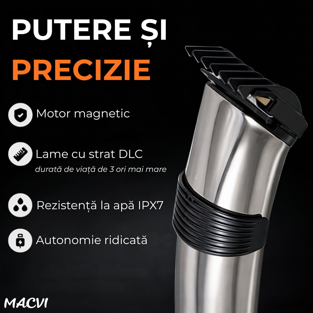 Aparat de tuns Macvi®, cu lame de precizie, design ergonomic, ideal pentru tunsul precis si confortabil, usor de manevrat si intretinut