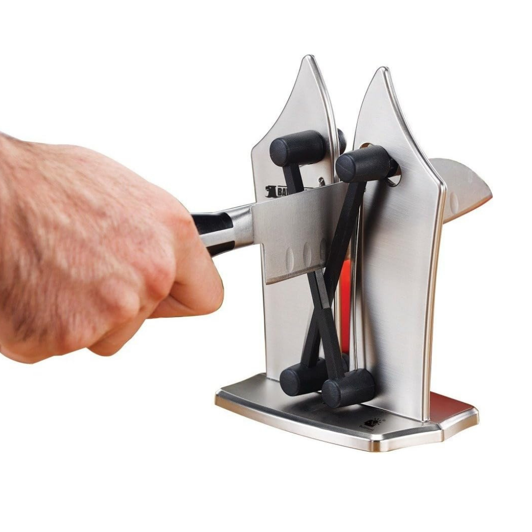 Ascutitor Manual Cutite, Macvi®, Profesional, Metal Otel, Carbura, Ergonomic, Rapid, Antialunecare, Bucatarie, Argintiu Negru