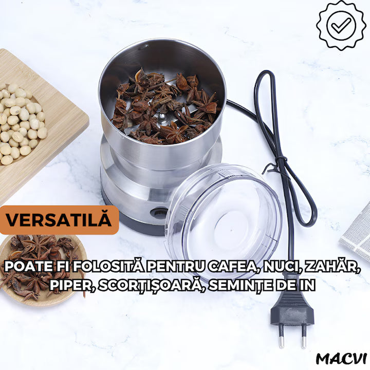 Rasnita electrica Macvi® pentru cafea, condimente si nuci, 100W, lame inox, argintiu