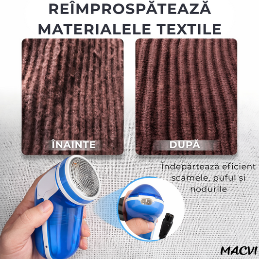 Aparat curatat scame MACVI, reincarcabil USB Type-C, motor 5W, portabil, alb