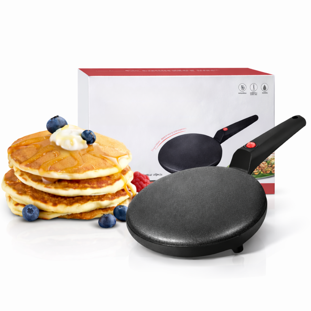 Tigaie electrica pentru clatite fara ulei Macvi® 600W antiaderenta diametru 20 cm cu termostat automat si maner ergonomic