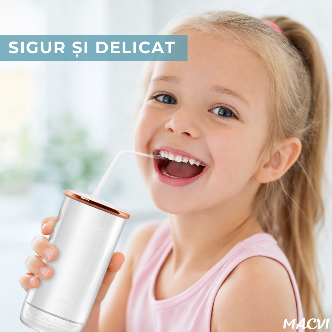 Irigator dentar electric Macvi® portabil 4 moduri curatare rezistent la apa IPX8 rezervor 220 ml