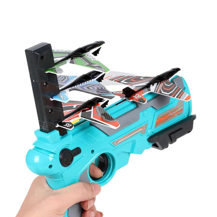 Pistol Lansator Macvi® cu 4 Avioane, Jucarie Interactiva pentru Copii, Design Usor si Sigur, Albastru