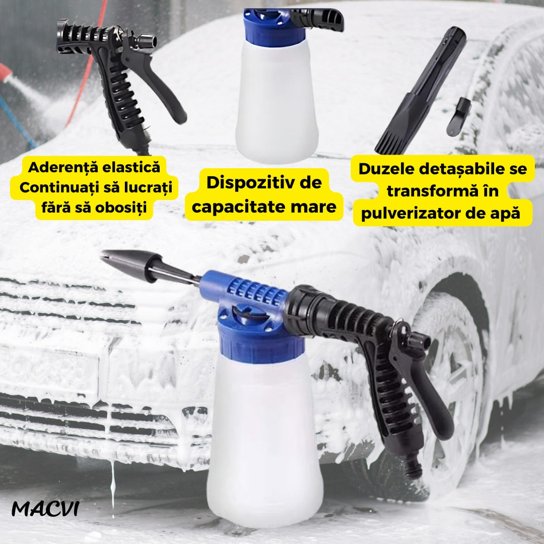 Pistol de spalat masina Macvi® cu recipient pentru solutie, presiune reglabila, conector rapid