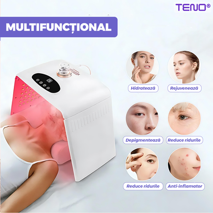 Dispozitiv de Infrumusetare cu Spray Teno®, 7 in 1, ingrijire faciala, tratament cu LED-uri cu 7 culori, intretinerea pielii, hidratare nano, pliabil, usor de utilizat, 205 LED-uri, alb