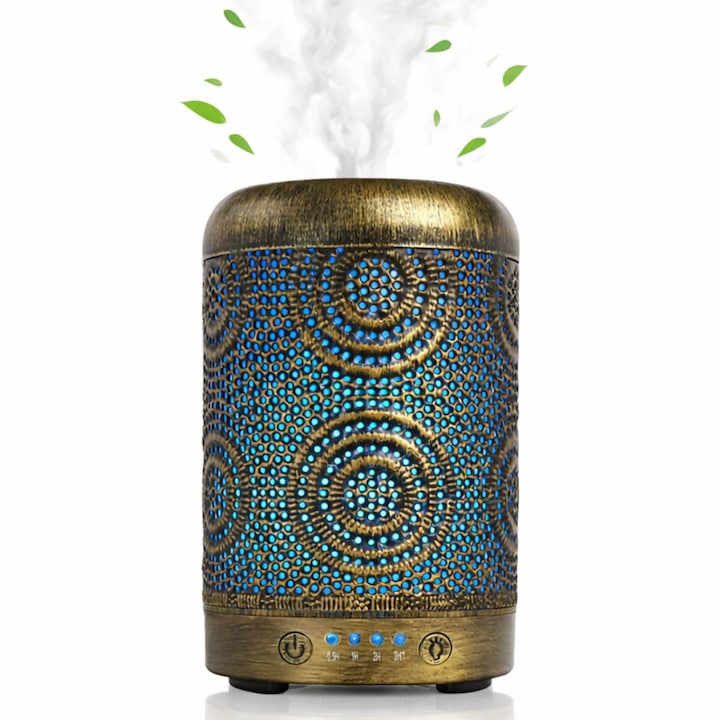 Difuzor Aromaterapie Macvi® din Metal, Design Vintage, 100 ml, Bronz deschis