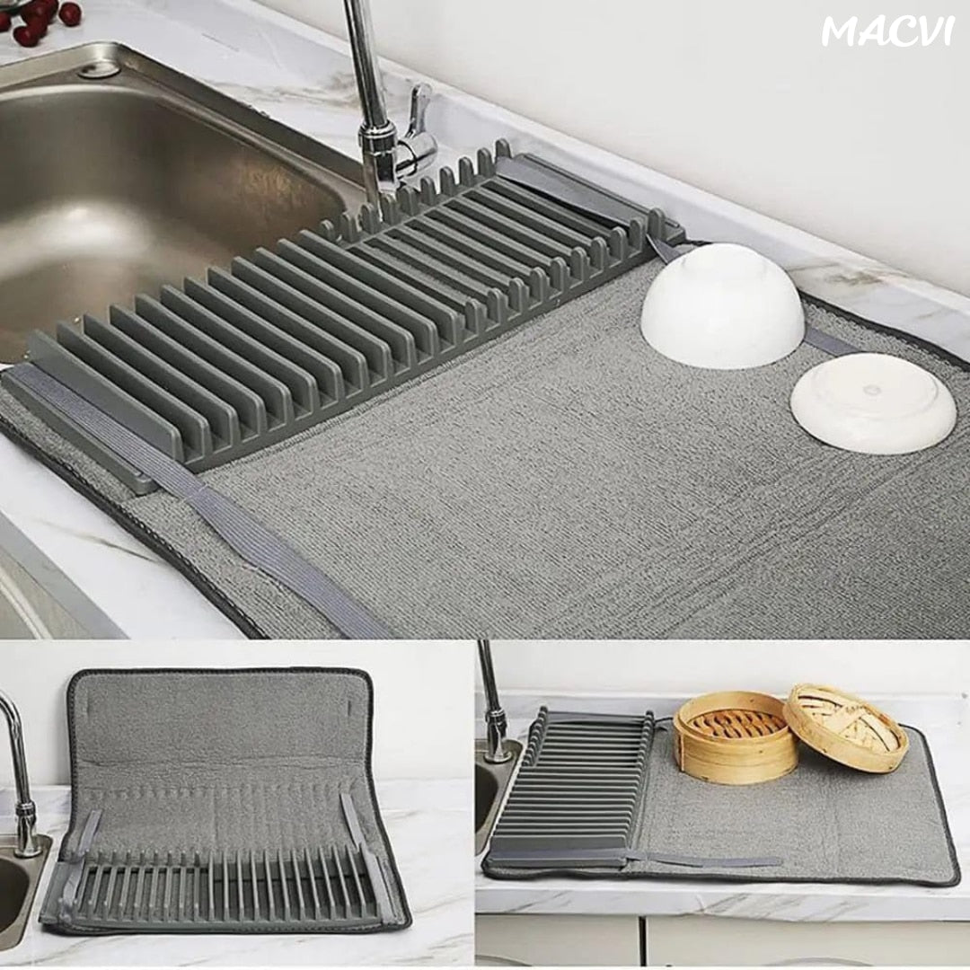 Suport vase Macvi® uscator vase pliabil 58x45.5, covoras absorbant material textil si suport siliconic organizator chiuveta bucatarie design compact respirabil banda elastica stabilitate mare, modern