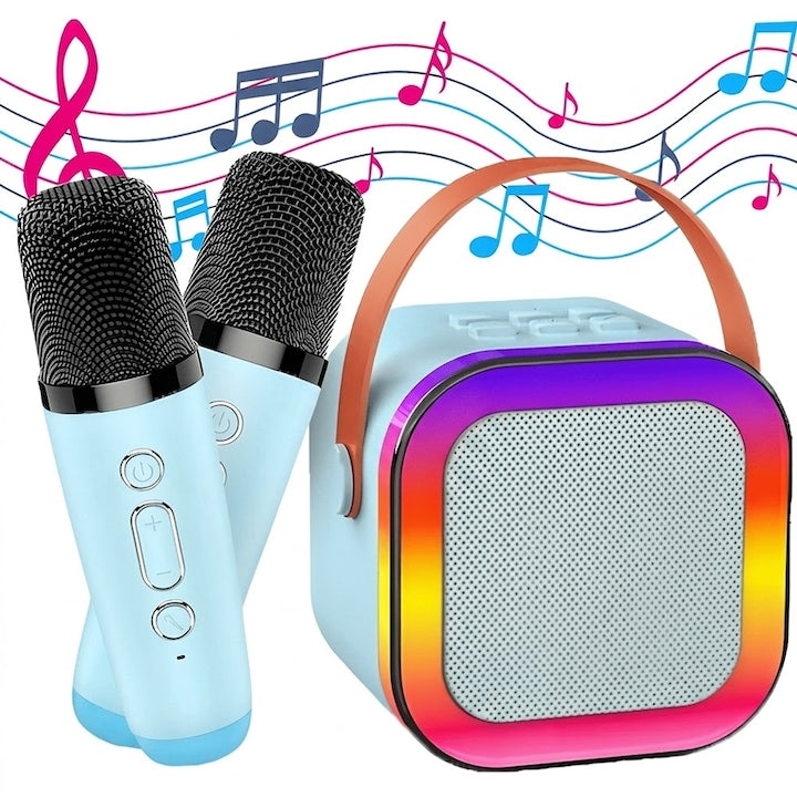 Boxa Portabila Teno®, karaoke, 2 microfoane, 4 porturi, wireless, RBG, Albastru deschis