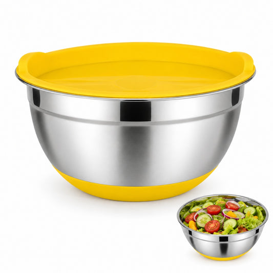 Castron MACVI cu capac, inox, 20 cm, antiderapant, galben