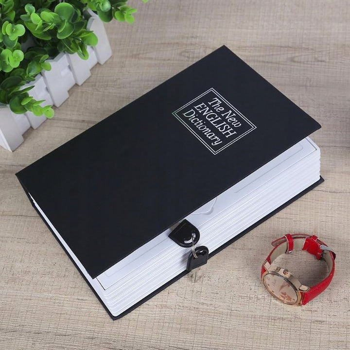 Seif Secret Tip Carte cu Cheie Macvi® Cutie Valori Metalica Model Dictionar Englez 24.5 x 15.9 x 5.7 cm Negru