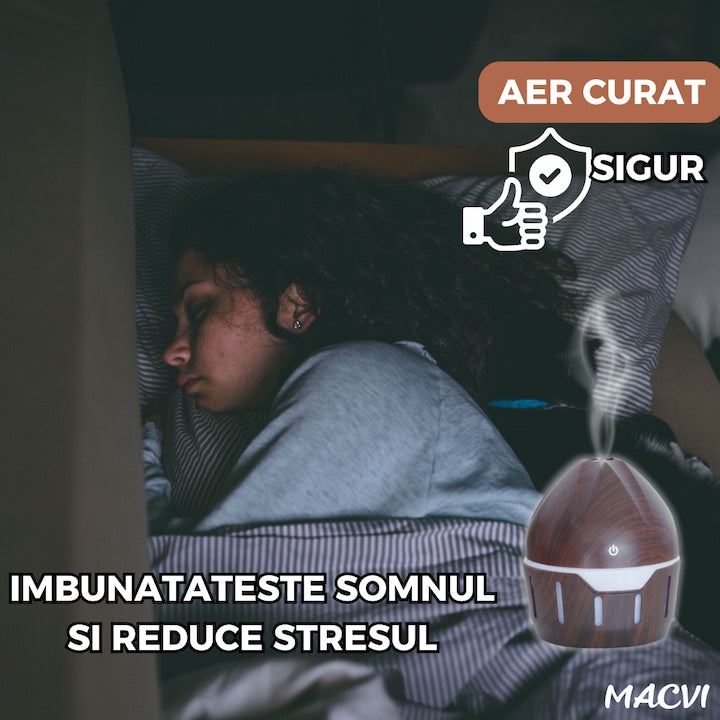 Difuzor Aromaterapie SD-071 Macvi® cu Umidificator, 130 ml, Lumini LED, Maro