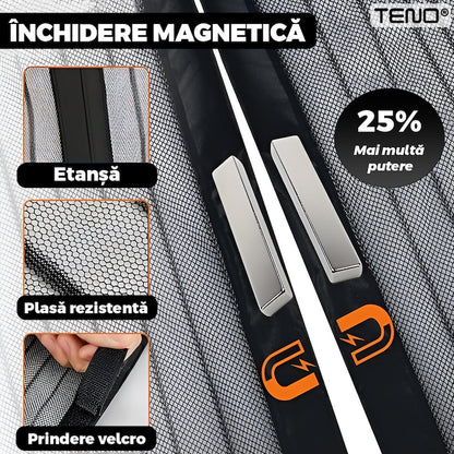 Plasa pentru Usa cu Inchidere Magnetica Teno®, anti-insecte, tanrari, muste, paianjeni, montare velcro, materiale calitative, rezistenta, 185x104 cm, negru
