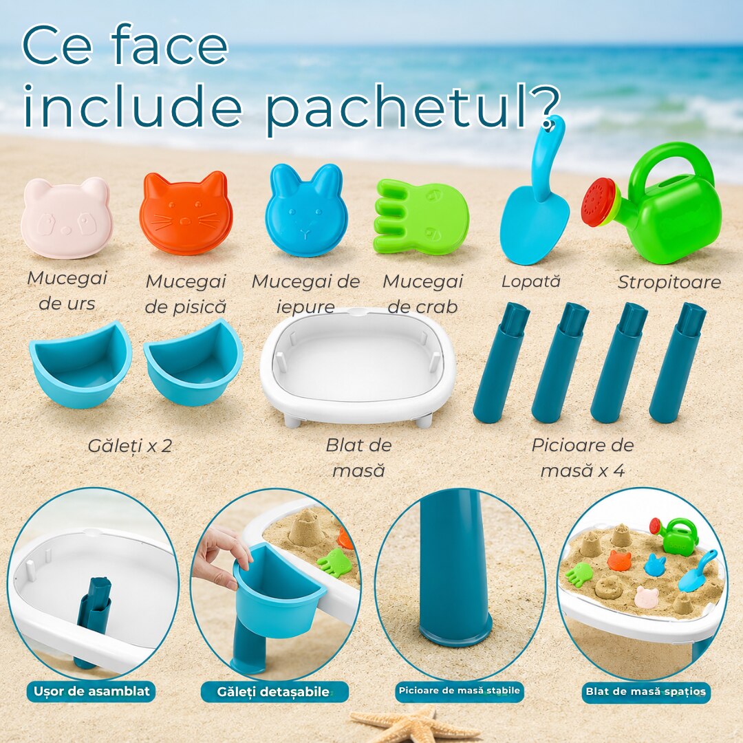 Masuta Joaca Nisip si Apa Macvi® pentru Copii cu Accesorii Masa Activitati Exterior Educativa Senzoriala