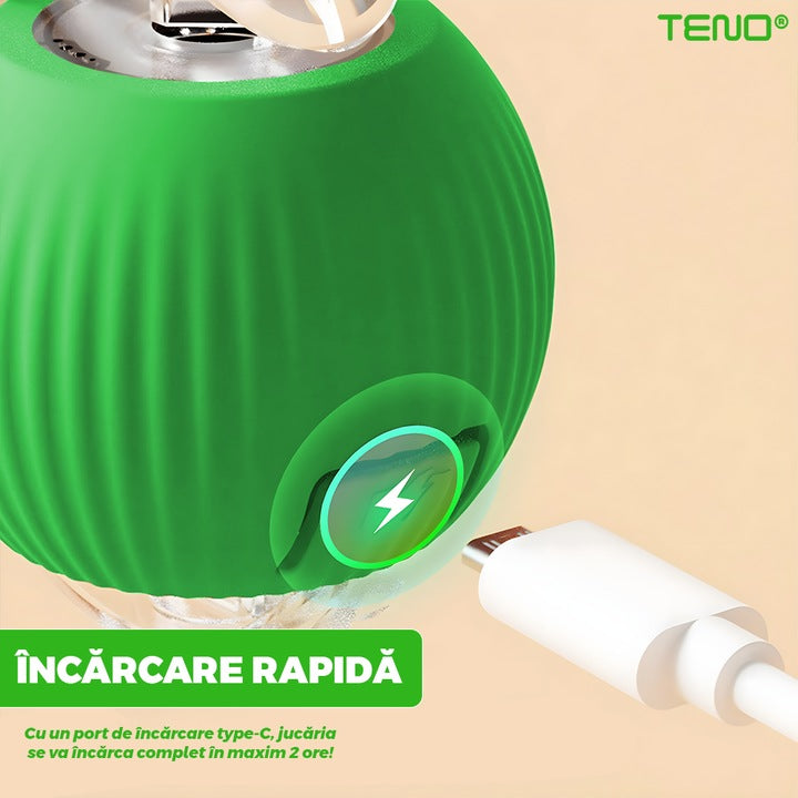 Jucarie Interactiva Smart pentru Pisici Teno®, de interior, cu lumini LED, stimuleaza animalele, acumulator USB-C, functie inteligenta, verde