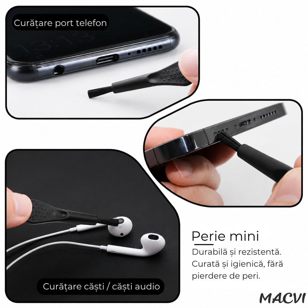 Kit igienizare telefon Macvi®, 13 piese, curatare port incarcare, difuzor, accesorii electronice, universal, intretinere smartphone