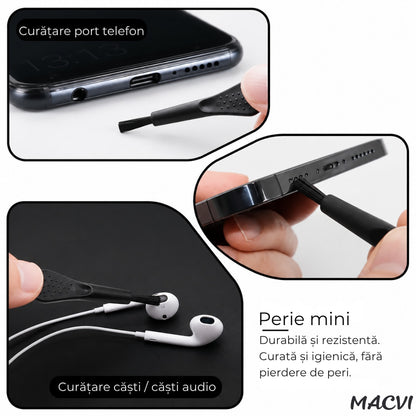 Kit igienizare telefon Macvi®, 13 piese, curatare port incarcare, difuzor, accesorii electronice, universal, intretinere smartphone