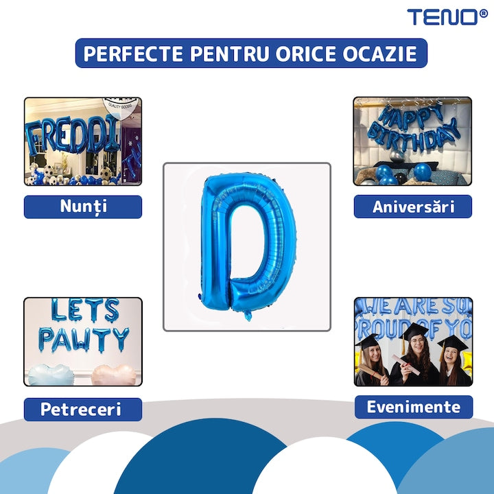 Balon in Forma de Litera D Teno®, metalizat, pentru Petreceri/Aniversari/Evenimente, rezistent, folie, albastru, 40 cm