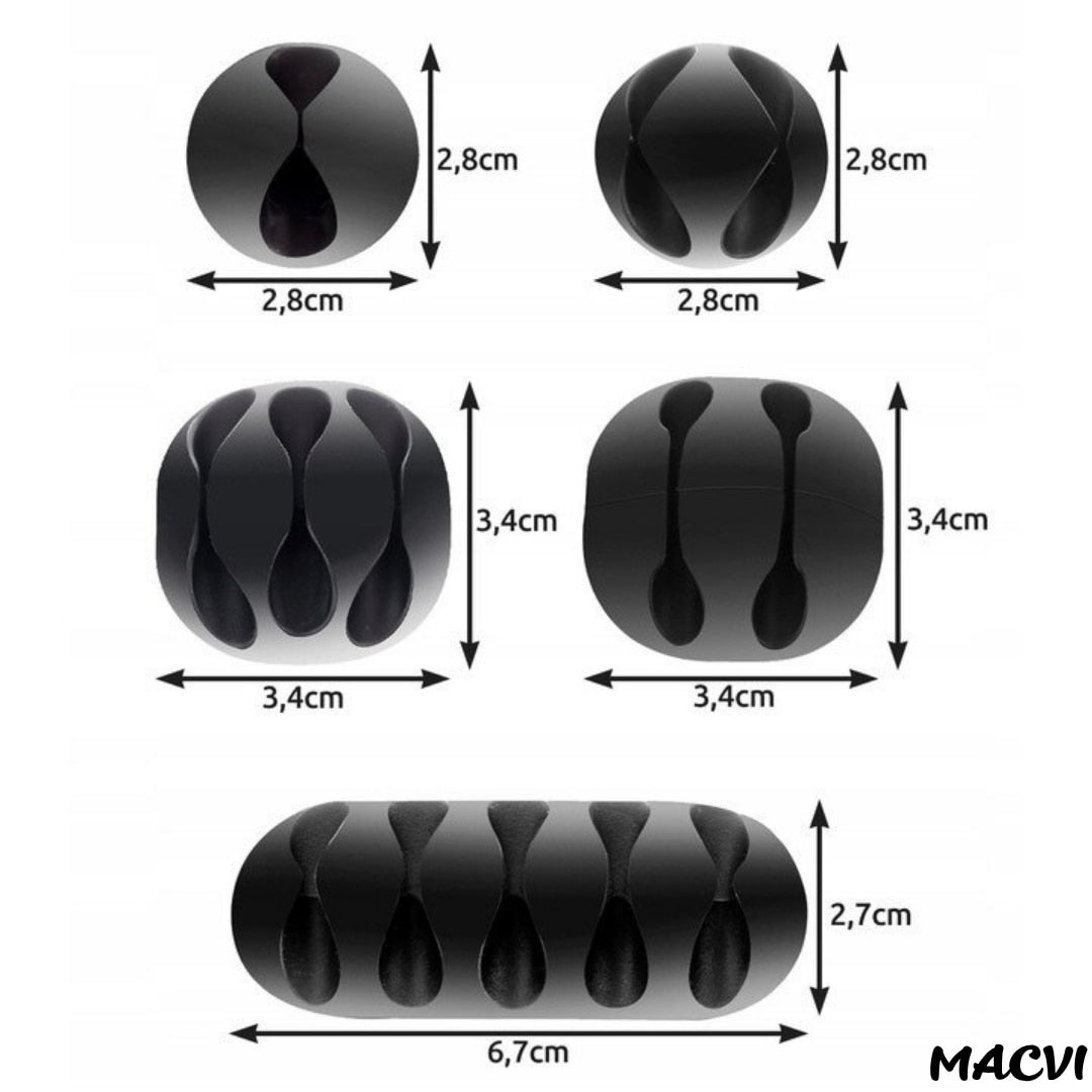 Set Macvi® suport organizare cabluri, 10 bucati, 5 dimensiuni diferite, autoadeziv, negru
