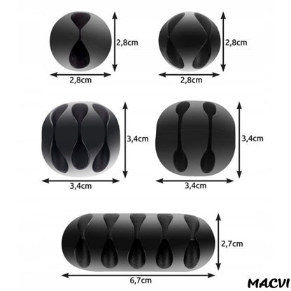 Set Macvi® suport organizare cabluri, 10 bucati, 5 dimensiuni diferite, autoadeziv, negru