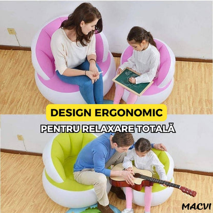 Scaun gonflabil confortabil cu pompa inclusa, design modern, dimensiuni 85x70 cm, ideal pentru interior si exterior, roz