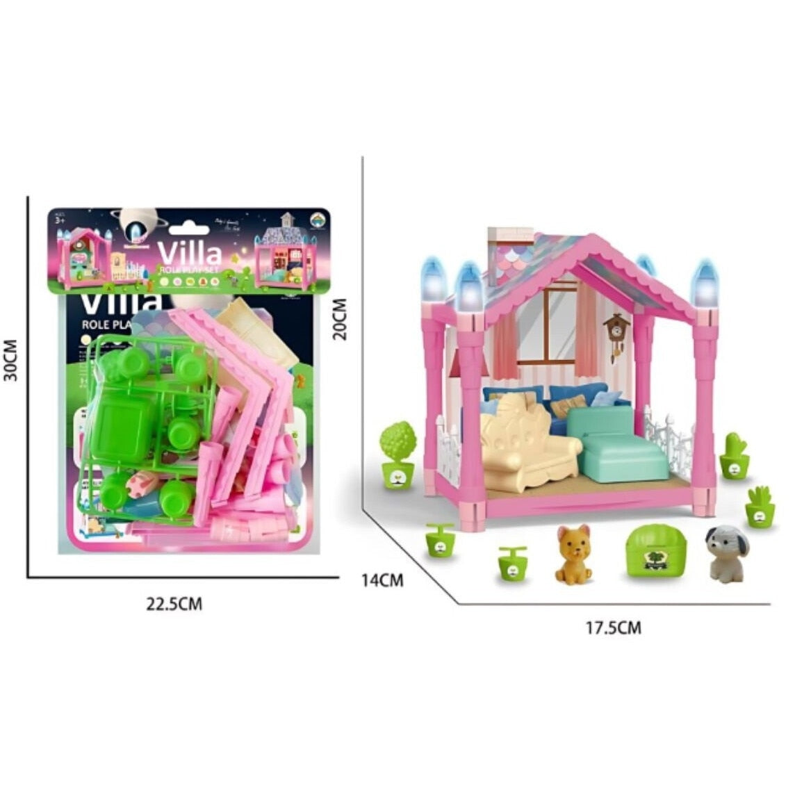 Casuta pentru Papusi Macvi® 44 Piese cu Lumini Sunete Mobilier si Accesorii Roz Multicolor
