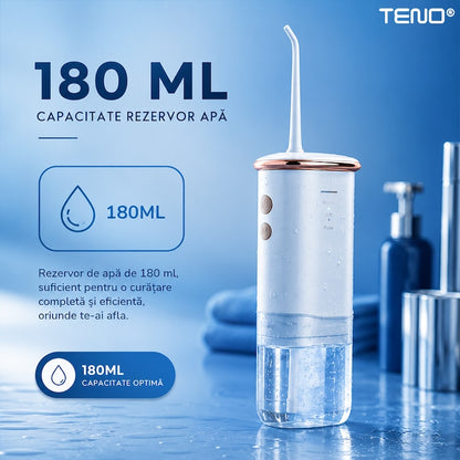 Irigator Bucal Portabil Teno®, compact, eficienta ridicata, jet cu presiune, anti-tartru, alb