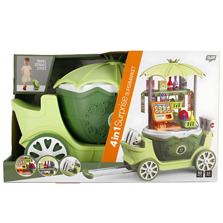 Magazin de inghetata 4 in 1 mobil Macvi®, design realist, educativ, joc de rol, stimuleaza imaginatia si creativitatea, mov, +3 ani, verde