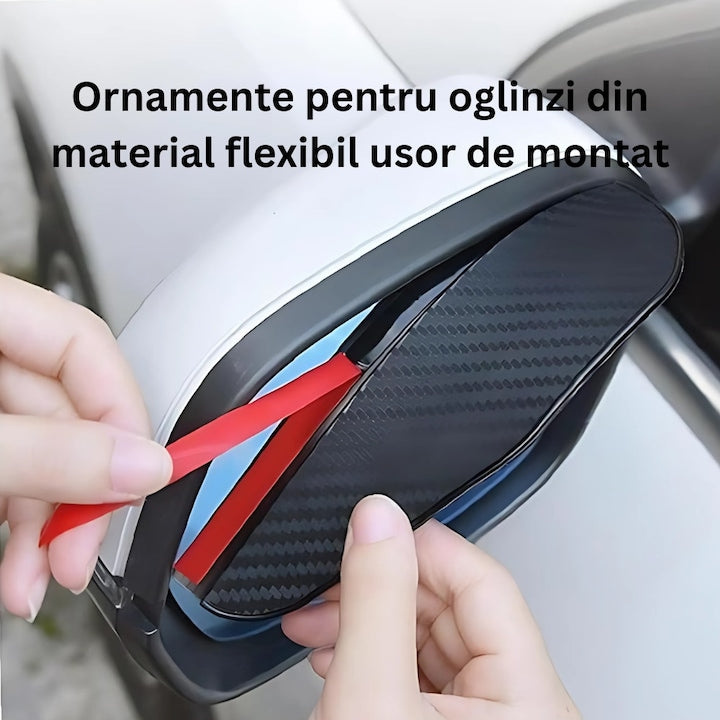 Set deflectoare oglinzi auto Macvi, fibra de carbon, negru, 185mm
