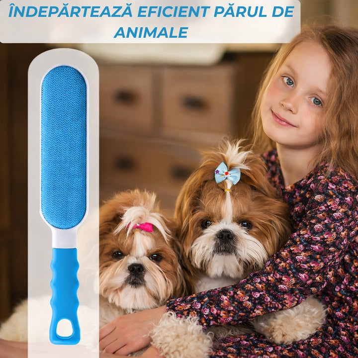 Set 2 Perii Speciale Macvi® pentru Indepartarea Parului de Animale de Pe Haine si Tapiterii, Sistem de Autocuratare, Perie de Dimensiuni Reduse Ideala pentru Calatorii, Alb/Albastru