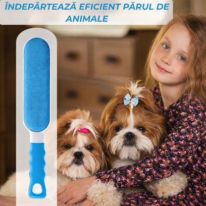 Set 2 Perii Speciale Macvi® pentru Indepartarea Parului de Animale de Pe Haine si Tapiterii, Sistem de Autocuratare, Perie de Dimensiuni Reduse Ideala pentru Calatorii, Alb/Albastru
