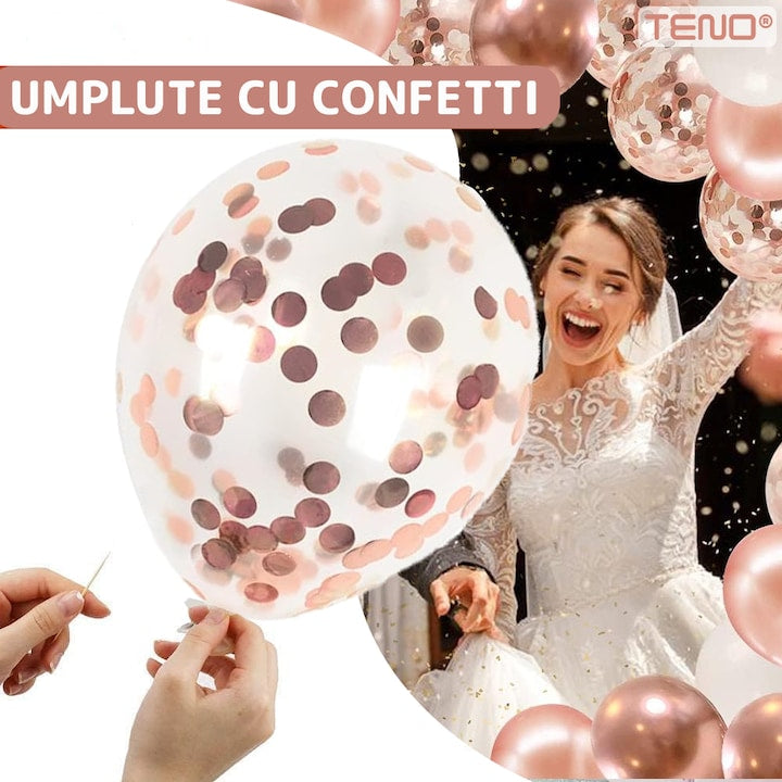 Set 10 Baloane Teno®, Confeti, pentru Petreceri/Aniversari/Evenimente, o singura dimensiune, 2 culori, latex, rose gold