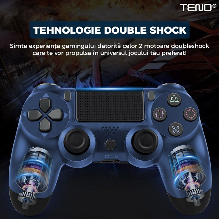 Controller Wireless DoubleShock Teno®, compatibil cu PS4, joystick-uri analog, vibratie dubla, baterie performanta, albastru