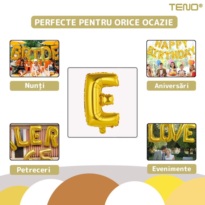 Balon in Forma de Litera E Teno®, metalizat, pentru Petreceri/Aniversari/Evenimente, rezistent, folie, gold, 40 cm