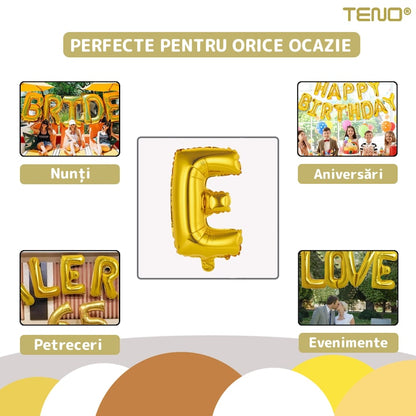 Balon in Forma de Litera E Teno®, metalizat, pentru Petreceri/Aniversari/Evenimente, rezistent, folie, gold, 40 cm