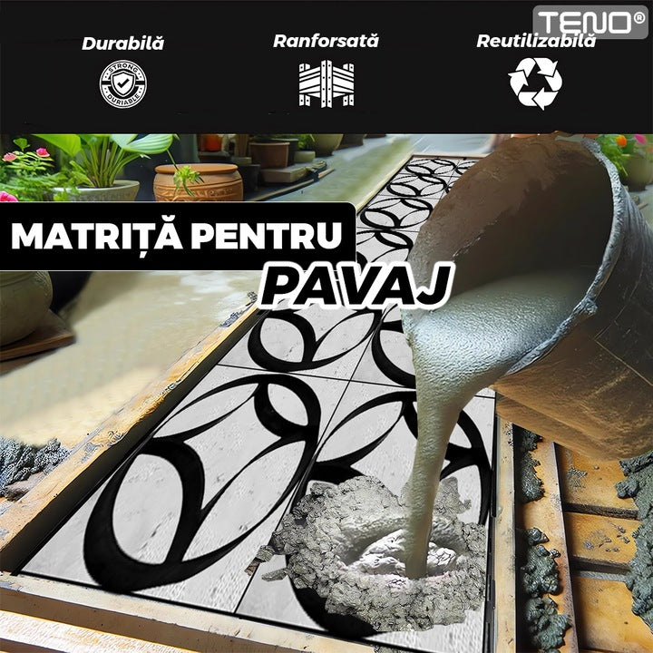 Matrita cu Contur pentru Turnat Pavaj Teno®, pentru beton amprentat sau piatra decorativa, imita piatra naturala, imbunatateste aspectul gradinii, plastic, model 3, 39.5 x 4 cm, negru
