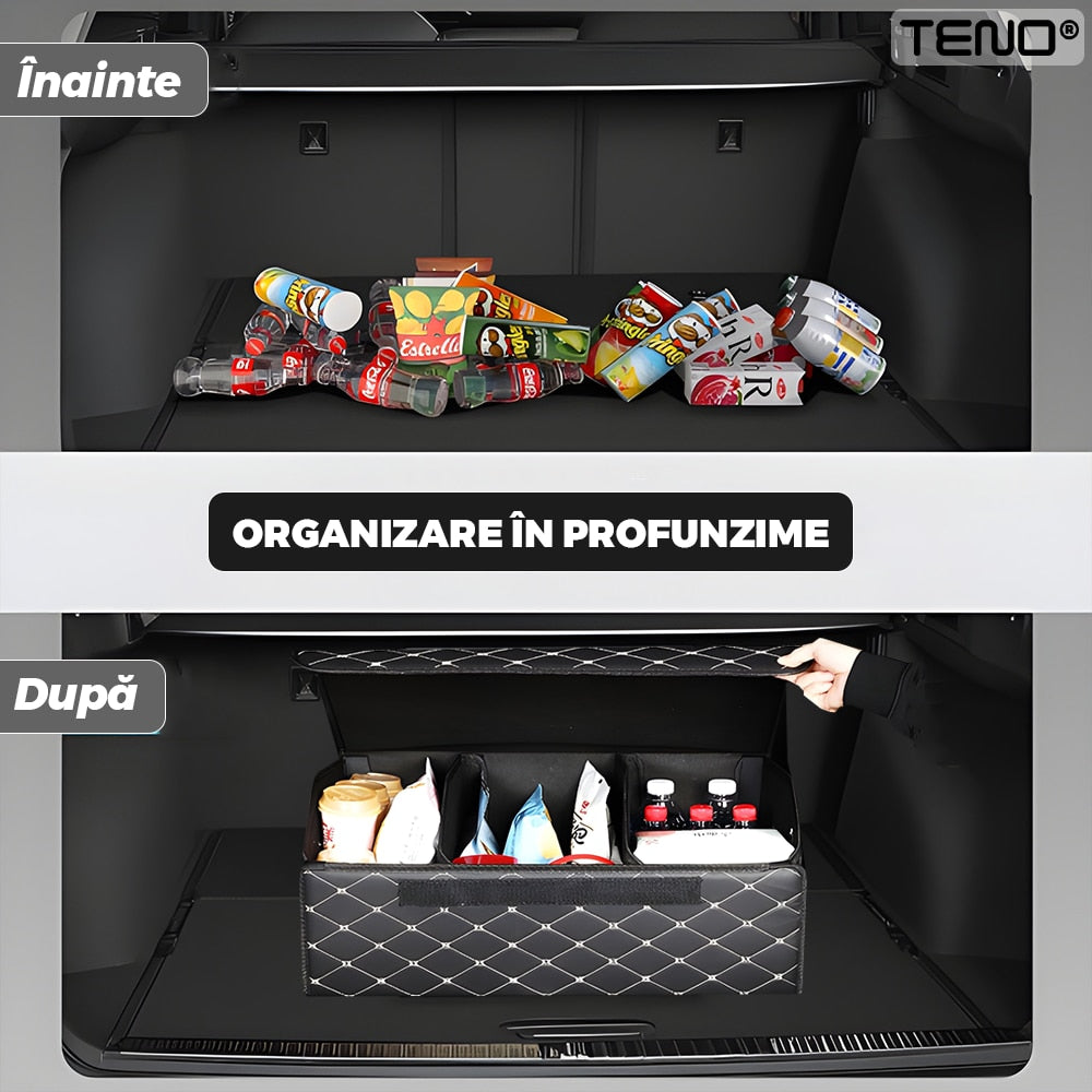 Organizator portbagaj auto Teno, pliabil, rezistent, negru carouri, M