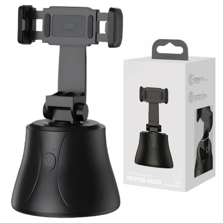 Suport telefon Macvi® portabil cu trepied, rotativ 360°, reglabil, ideal pentru fotografii, YouTube, TikTok, Negru