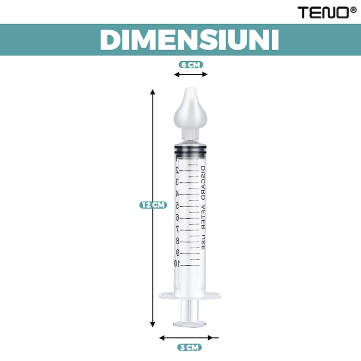 Set 2 Bucati Irigator / Dus Nazal Teno®, dispozitiv curatare sinusuri si decongestie nazala, cap din silicon, 10ml, transparent