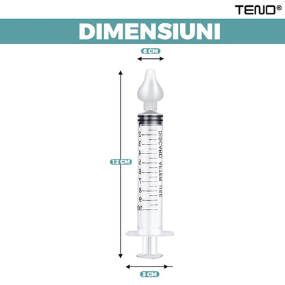 Set 2 Bucati Irigator / Dus Nazal Teno®, dispozitiv curatare sinusuri si decongestie nazala, cap din silicon, 10ml, transparent