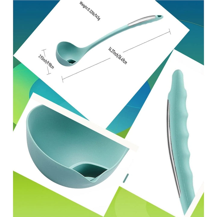 Polonic separator de grasime Macvi, silicon alimentar, rezistent la caldura, albastru