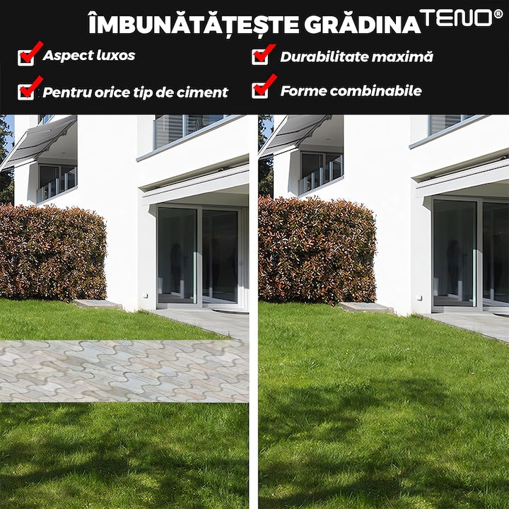 Matrita cu Contur pentru Turnat Pavaj Teno®, pentru beton amprentat sau piatra decorativa, imita piatra naturala, imbunatateste aspectul gradinii, plastic, model 5, 50 x 4.5 cm, negru