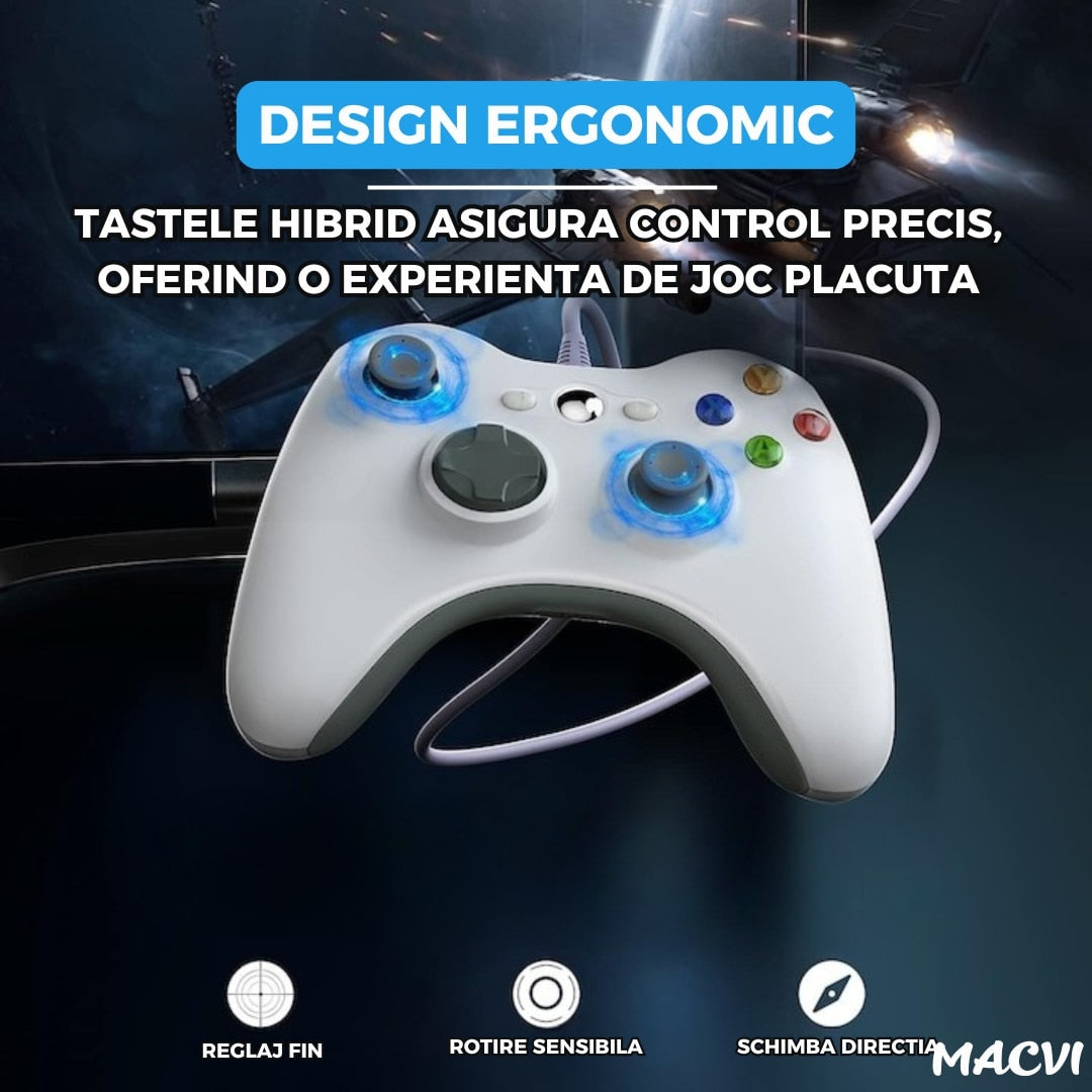 Controller Dual Shock Macvi® pentru PC si Xbox 360 cu stick-uri analog vibratii realiste dualpad 8 directii conectare USB cablu 2, 5 m