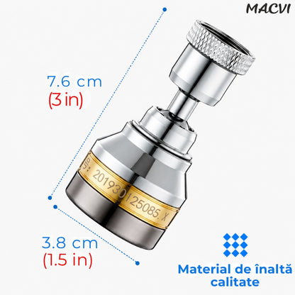 Prelungitor flexibil robinet Macvi® 360° 3 moduri jet economisire apa anti calcar alama inox 7.5 cm argintiu