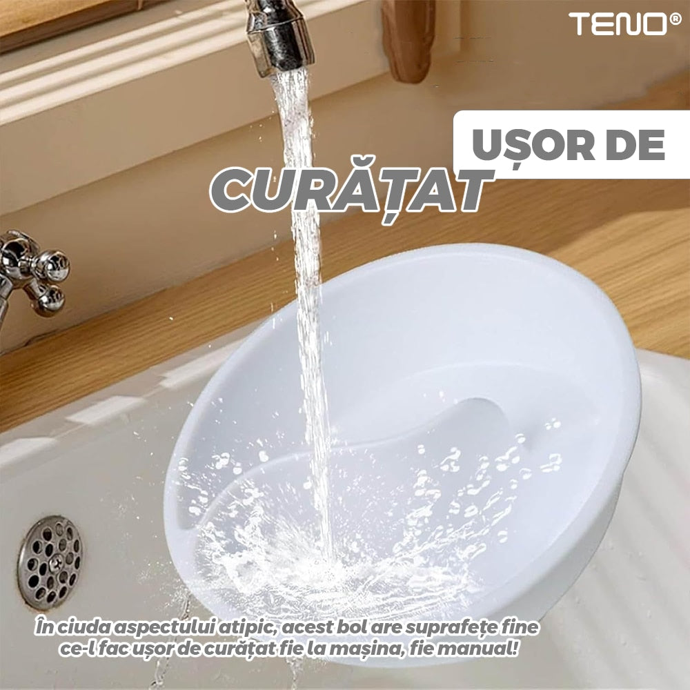 Bol Cereale 3 in 1 Teno®, separator incorporat, maner dorsal de prindere, cereale crocante, universal, 18.5 x 10 cm, alb