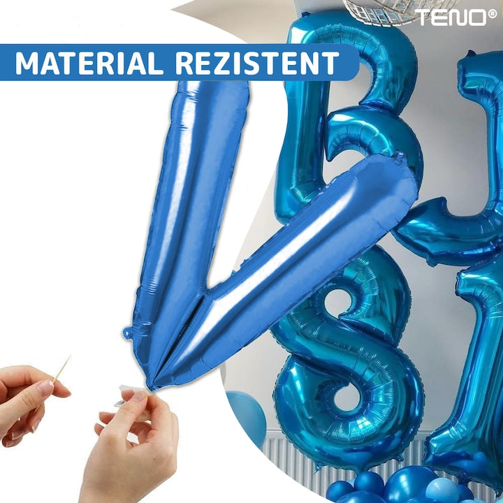 Set 12 Baloane Teno®, Litere, pentru Petreceri/Aniversari/Evenimente, o singura dimensiune, o culoare, metalizate, folie, model BINE ATI VENIT albastru, 45 cm