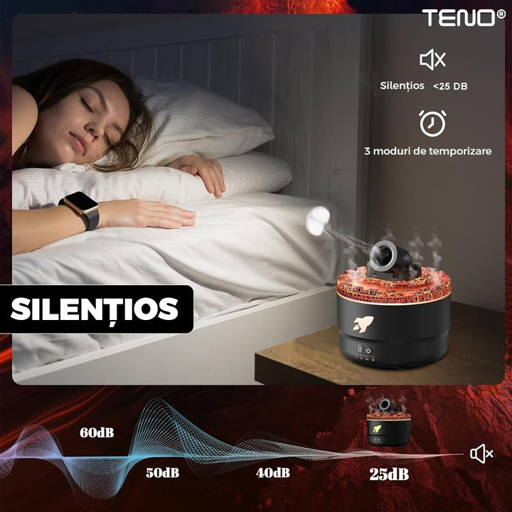 Difuzor Aromaterapie Teno®, forma de tun, 7 culori LED, lumini dinamice, control tactil, capacitate 300ml, silentios, rezerva inclusa, umidifica aerul, negru